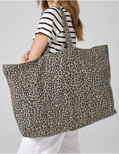 WES-W336-Leopard Print Canvas Oversized Tote Bag